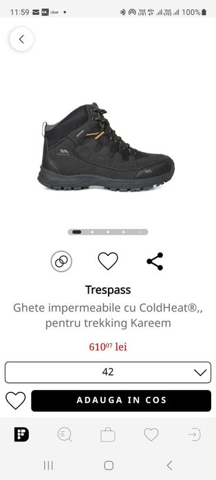 Ghete impermeabile Trespass, cu ColdHeat trekking Kareem, Nr. 42, Nou