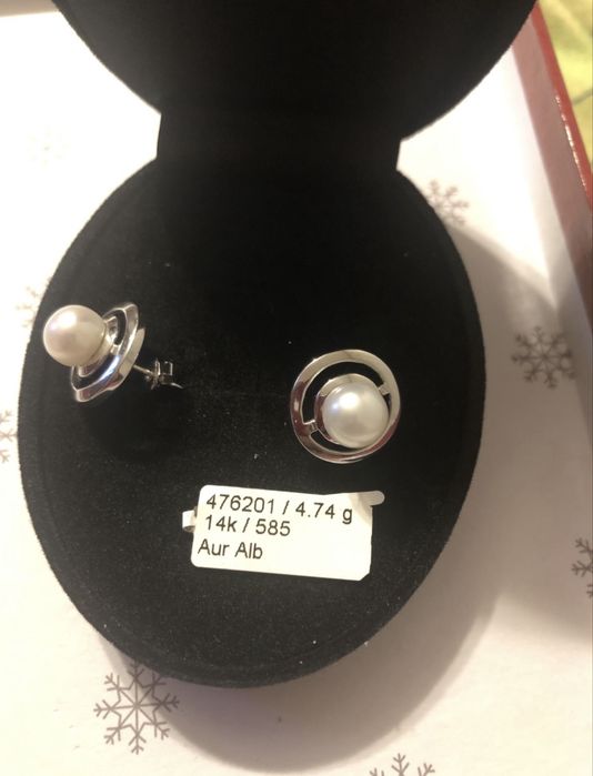 Aur alb 14k cercei perle