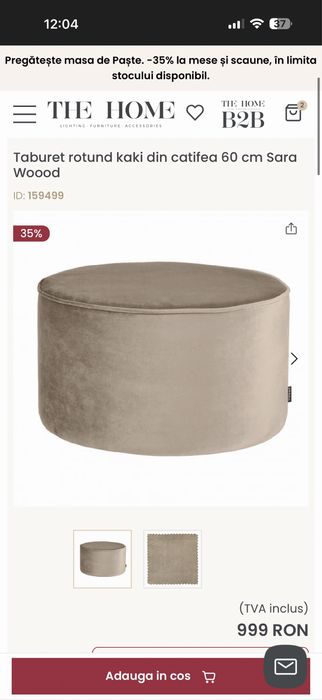 Taburet rotund din catifea – Sara Woood