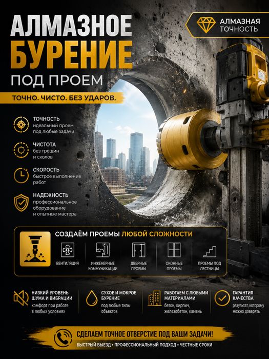 Алмазная резка и бурение проемов в бетоне