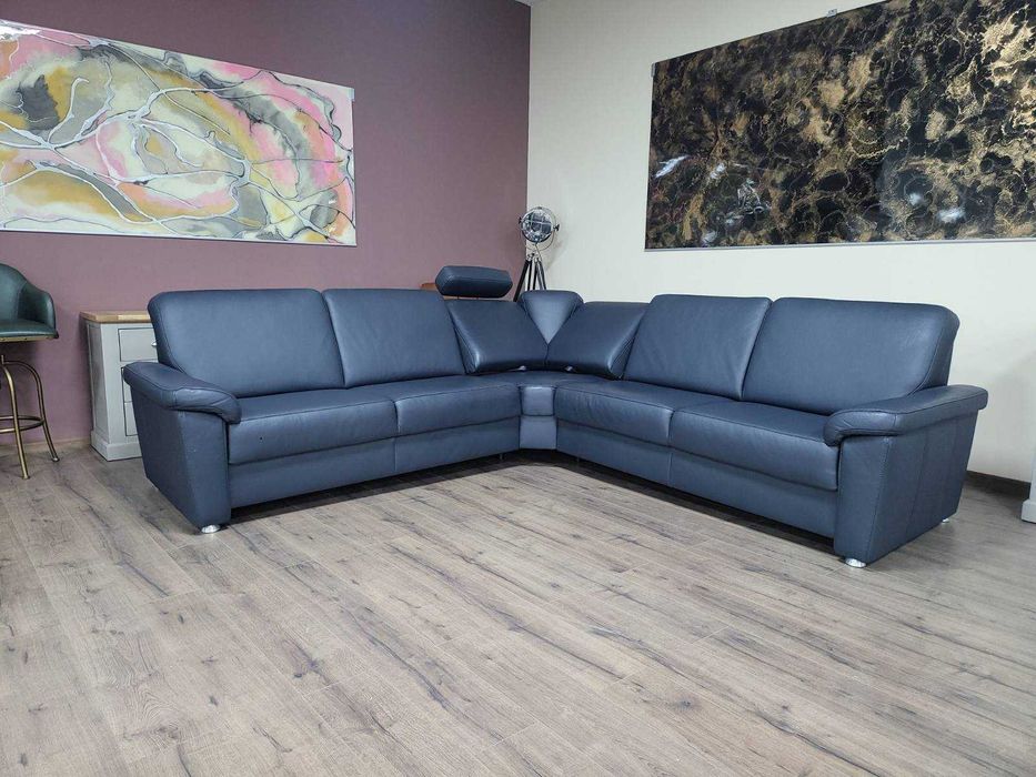 Син кожен ъглов диван Vercelli Belvita