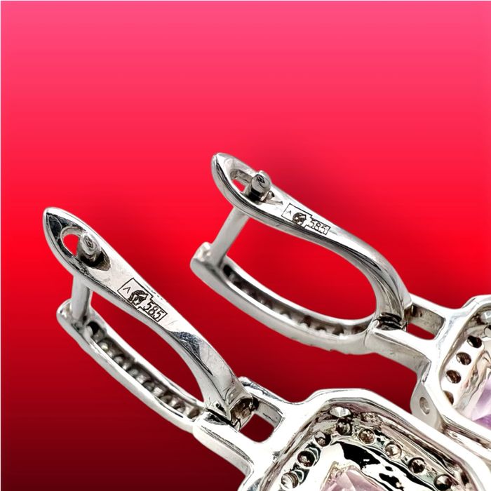 Дамски златни обеци от 14К бяло злато и диаманти