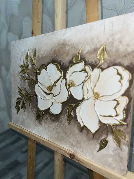 Handmade 3D dekor kartina – oltin gullar