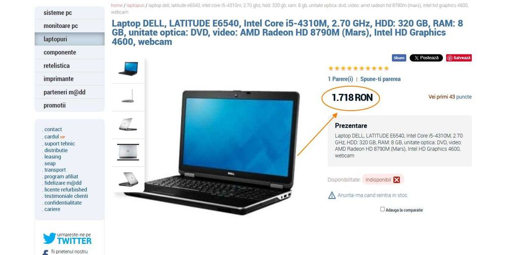 Laptop DELL, LATITUDE E6540, Intel Core i5-4310M, 2.70 GHz,8GB DDR3,