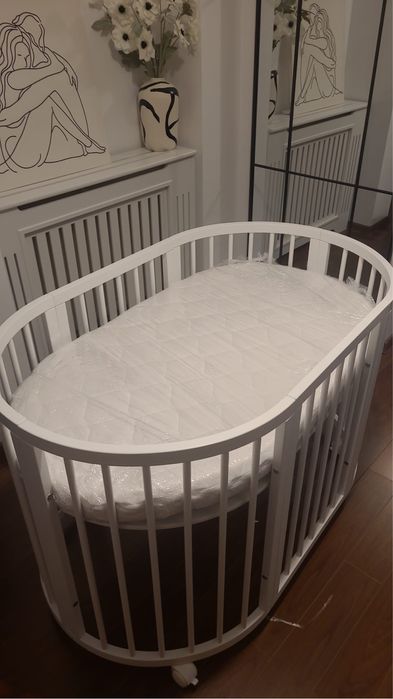 Pătuț 9 in 1 oval lemn alb