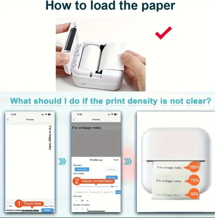 Мини джобен преносим термичен принтер за снимки/етикети + 6 ролки