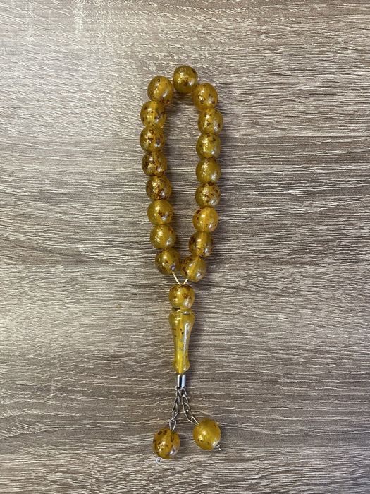 Винтидж броеница от бакелит (фатуран), медено-жълта