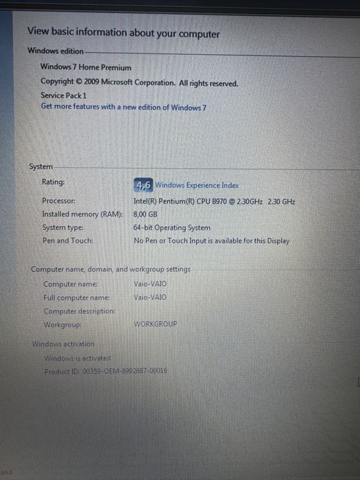 Laptop sony vaio sve171 17inc ssd 256 16gb rami
