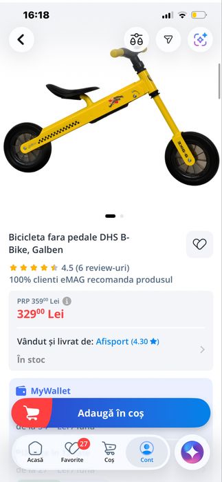 Bicicleta fara pedale copii 2-4 ani utilizata