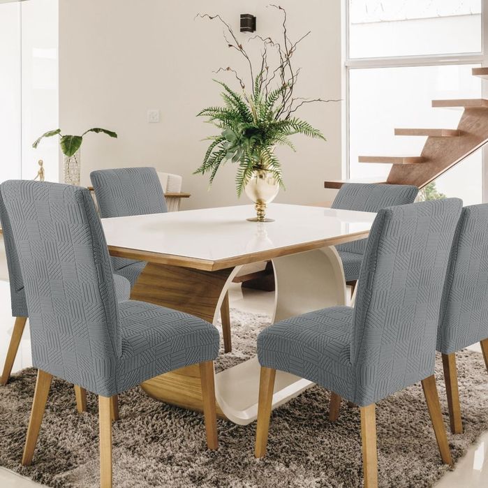 Set 6 Huse Elastice Scaune Dining Gri Deschis Lavabile