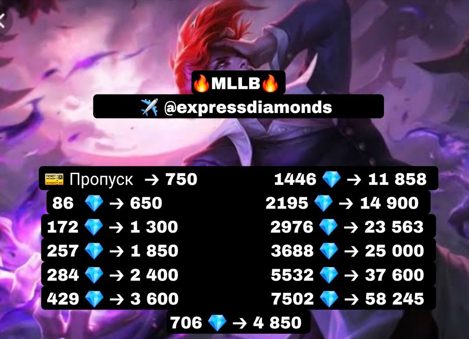 Продам алмазы mobile legends