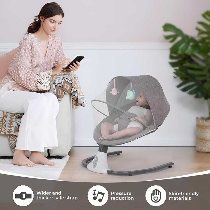 Бебешки стол-люлка с дистанционно управление, 5 скорости, 4 таймера