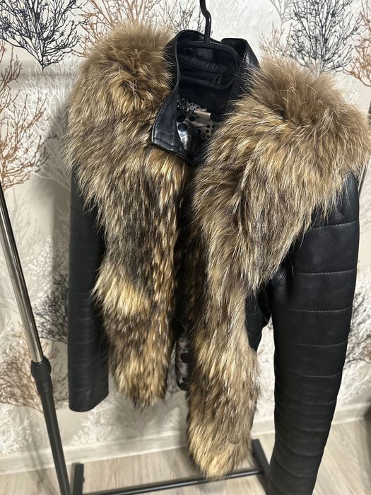 Дамско яке естествена кожа и лисица размер С/М намалено