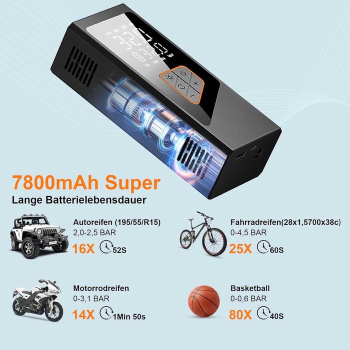 Електрическа въздушна помпа, компресор с батерия 7800 mAh