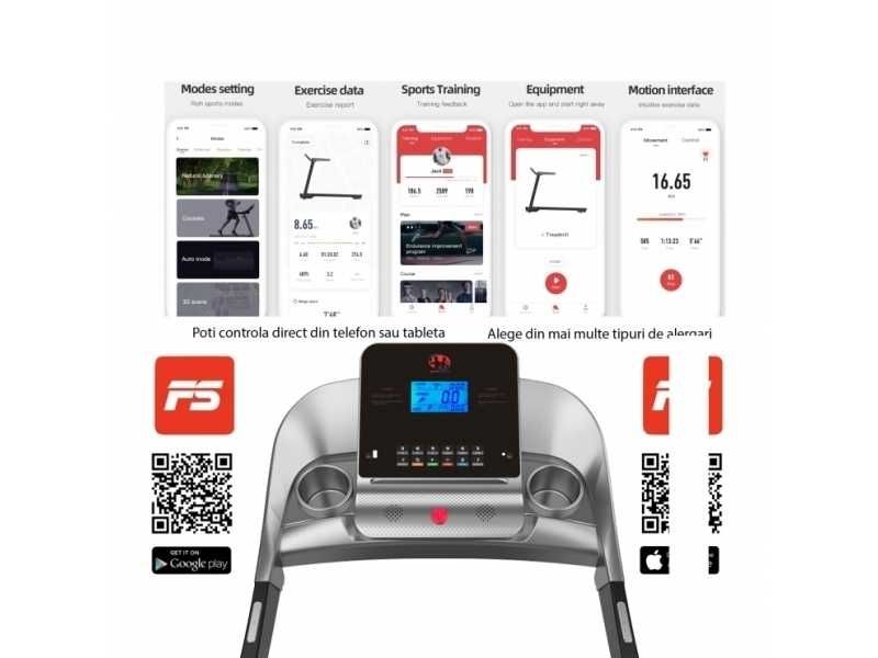 Banda alergat pliabila BodyFit (14 km/h,inclinatie electrica,USB &MP3)