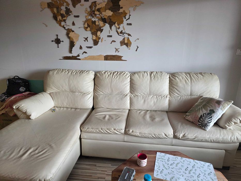 Ъглов диван еко кожа екрю цвят