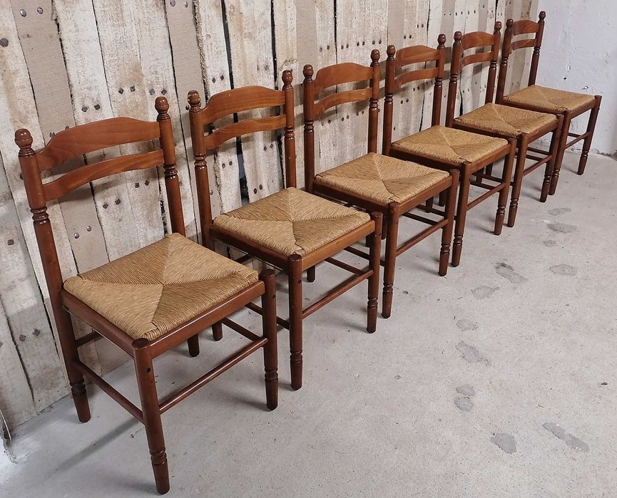 Scaune vechi din lemn si ratan, stil Mid Century, Italia