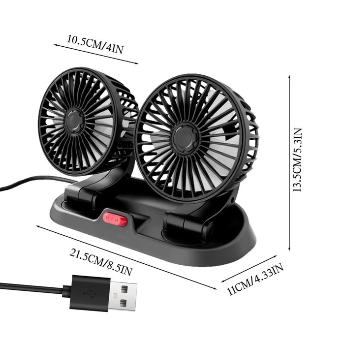 Ventilator Auto Dublu USB 5V Rotire 360 grade 3 Trepte Viteză