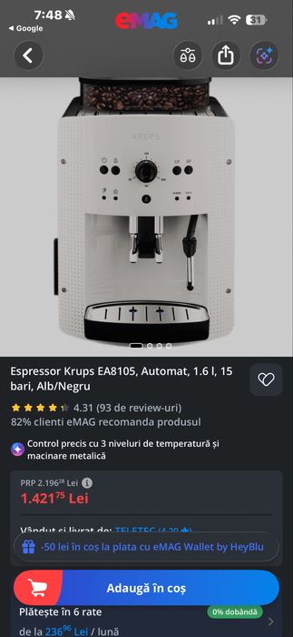 Aparat de cafea krups cu boabe