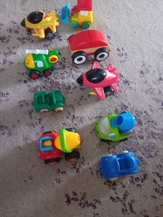 set 9 masini bebe copil 1 an 2 ani excavator avion betoniera masinute