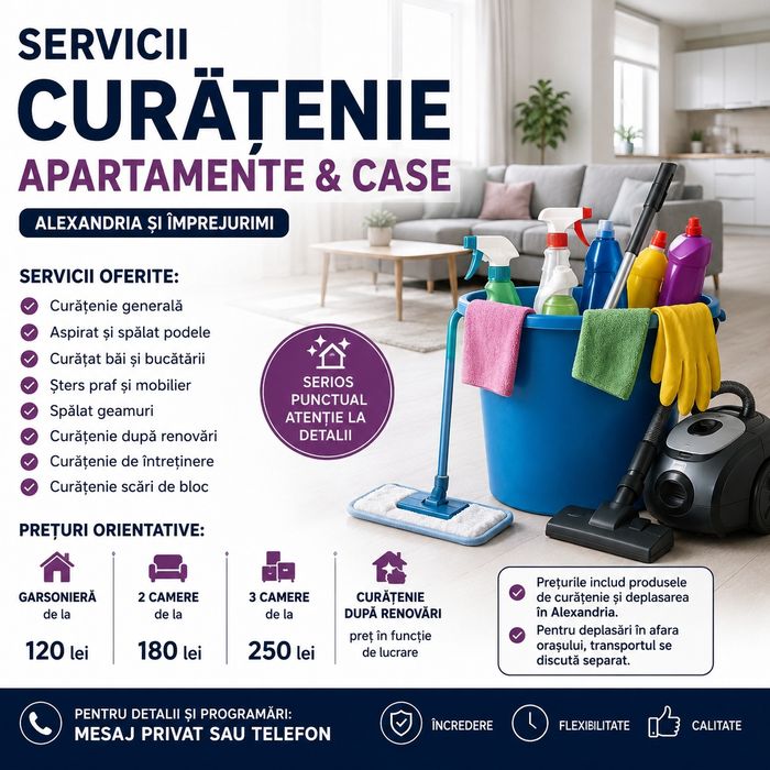 Servicii Curățenie Apartamente / Case – Alexandria și împrejurimi
