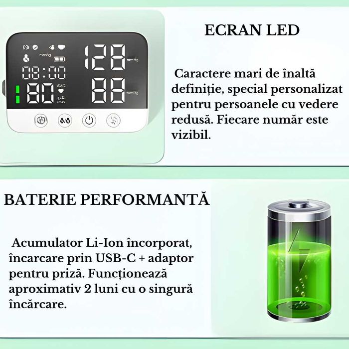 Tensiometru de Brat Premium, Afisaj LED ,Manseta 22-32cm ,USB-C + 220W