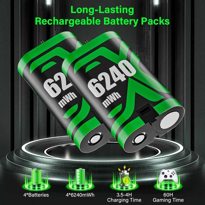 ZRZLMVP Батериен пакет за Xbox контролер - 4x6240mWh батерии и зарядно