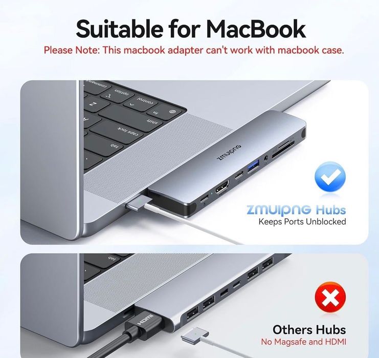 USB C Адаптер Хъб 8 в 1 HDMI 4K SD/ TF Карта MacBook