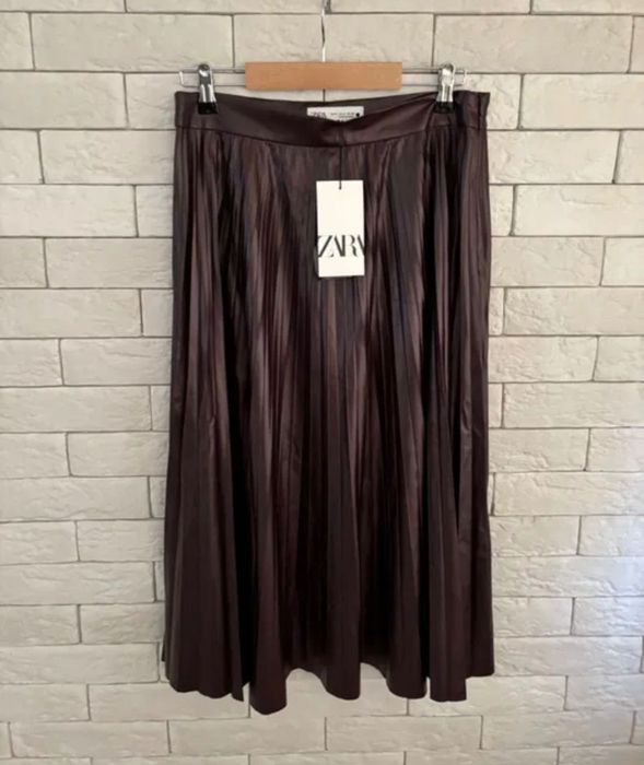 Кожена пола солей ZARA цвят марсала