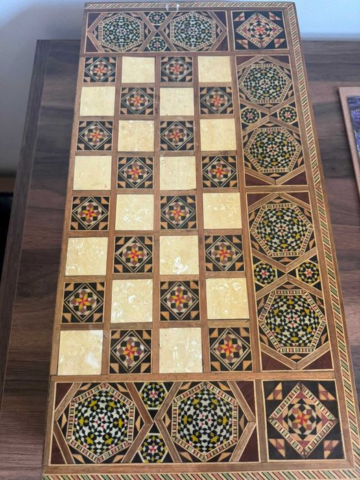 Set table din lemn cu marchetărie orientală, 50 × 25 cm, complet