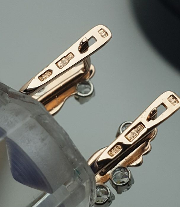 Ссср1989год Львовский ювелирный заводские серьги с фианитом