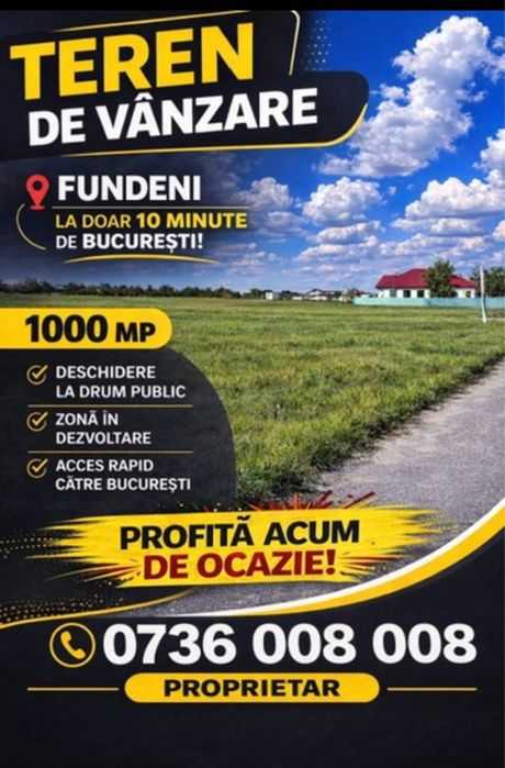 Teren de vânzare – Fundeni, la doar 10 minute de București!