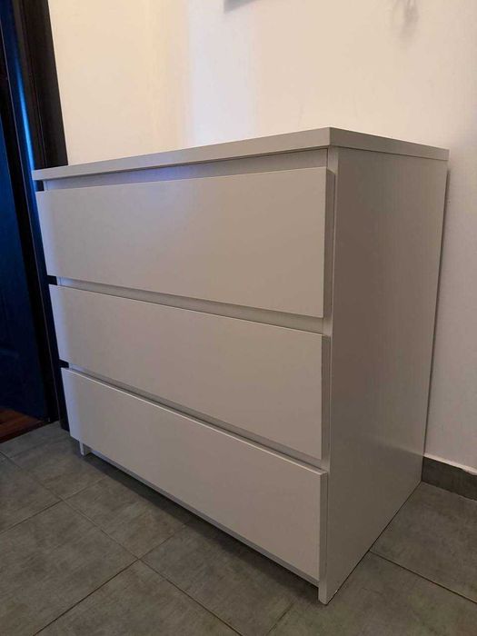 Comodă 3 sertare, alb, 80x78 cm. IKEA, model Malm