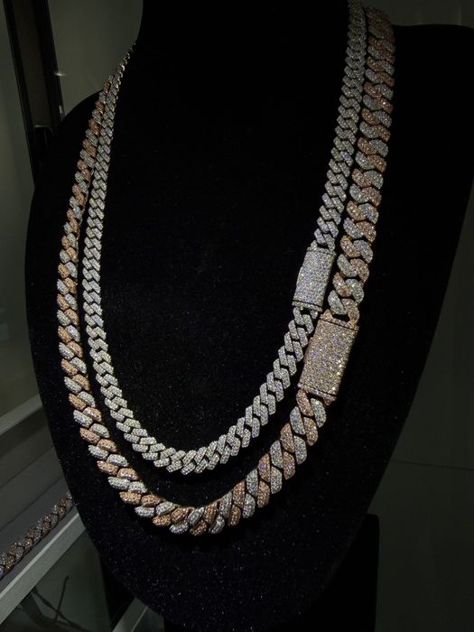 Colier Cuban Argint 925 & Vermeil 18K Diamante Lab Moissanite VVS1