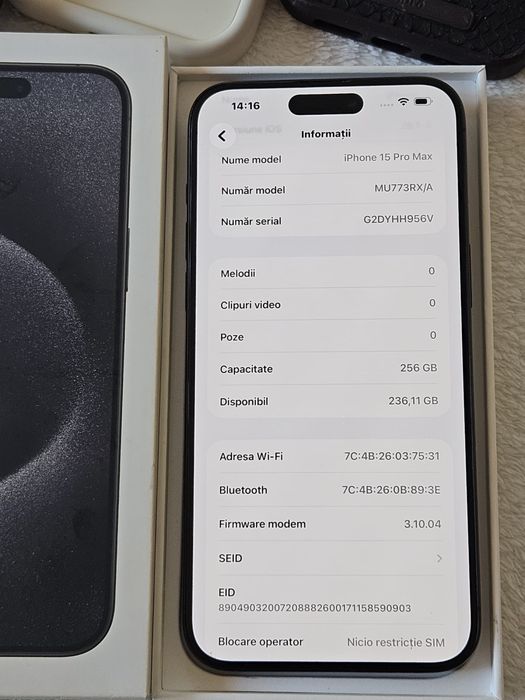iPhone 15  PRO MAX, 86%  bateria,,256 Gb, stare excelenta