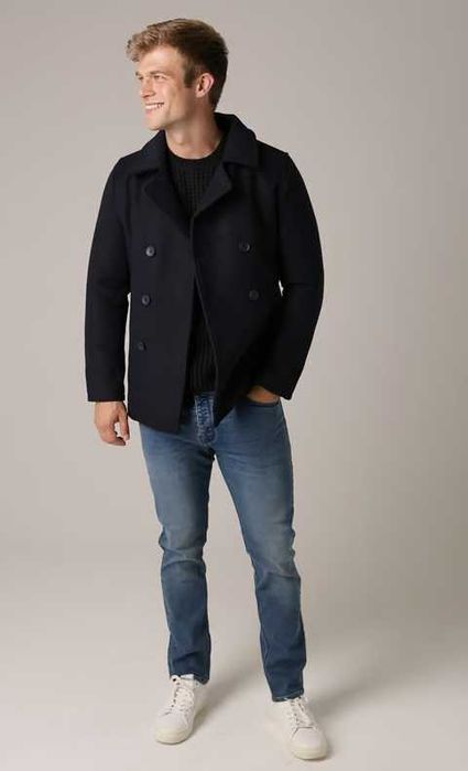 Palton casual jacheta L XL Kenneth Cole lana piept detasabil negru