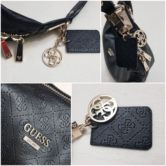 Geanta originala Guess ptr dame, piele neagră, curea umăr, extensibilă