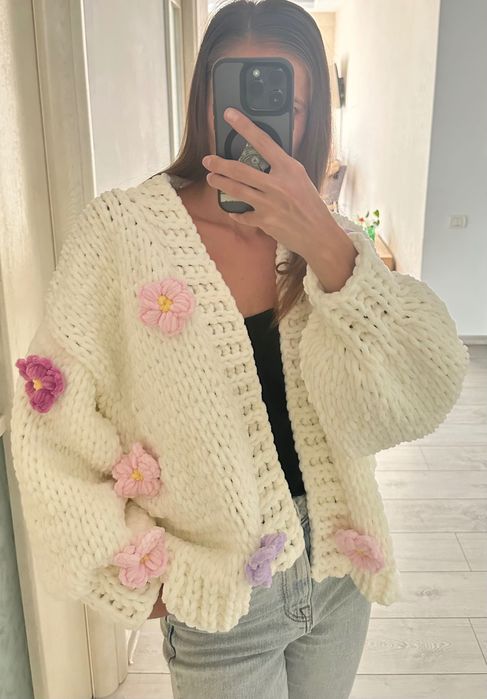 cardigan de pluș Hand made lucrat manual