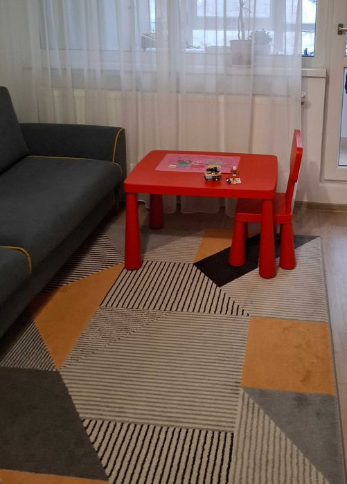 Covor Gladys Duro, sintetic, cu fir mediu, galben/gri, 140x200 cm