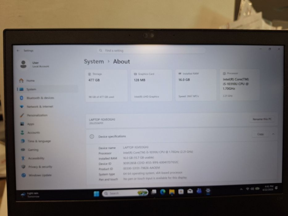 Thinkpad L14 Core i5-10310U, 16 ram, 512 ssd nvm
