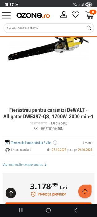 Fierăstrău aligator Dewalt DWE397 QS
