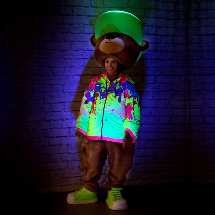 Costum mascota Urs luminos profesional glow in dark realizat manual