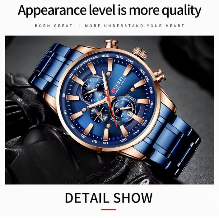 Мъжки ,син спортно/елегантен кварцов часовник-хронограф Curren•Stills”