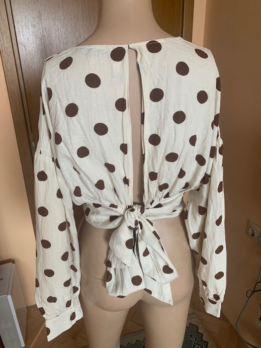 Дамска блуза Zara с десен точки, размер М/L, лен и памук