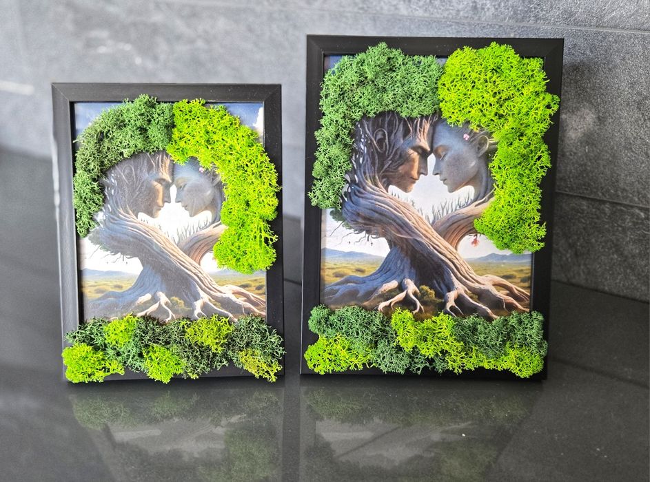 Картина "Kiss me" декорирана с напълно естествен скандинавски мъх