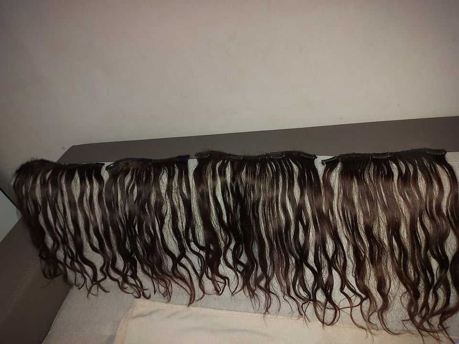 Българска  плътна коса от перукер, 52см,4треси,ръчно трaсиране