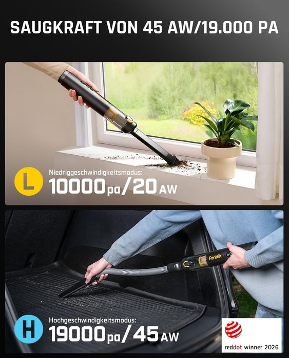 Fanttik Slim V10 APEX Безжична мини ръчна прахосмукачка 19 kPa 4 в 1 Черна