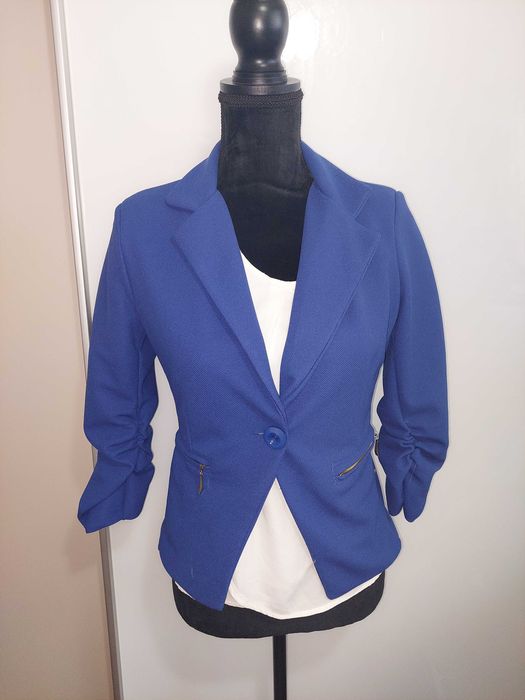 Sacou al bastru regal cu maneci crete/bufante