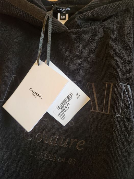 BALMAIN S/M черно плажно пончо cover-up хавлиена туника с качулка лого