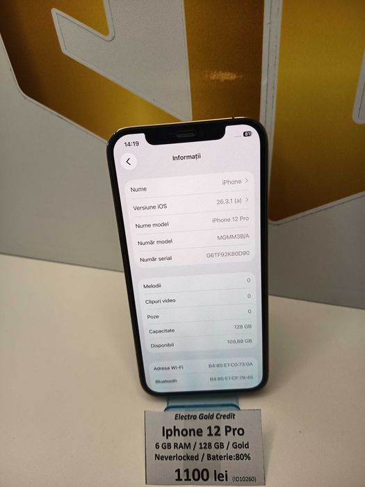 Iphone 12 Pro 128GB Gold/Neverlocked/Baterie:80% ID10260